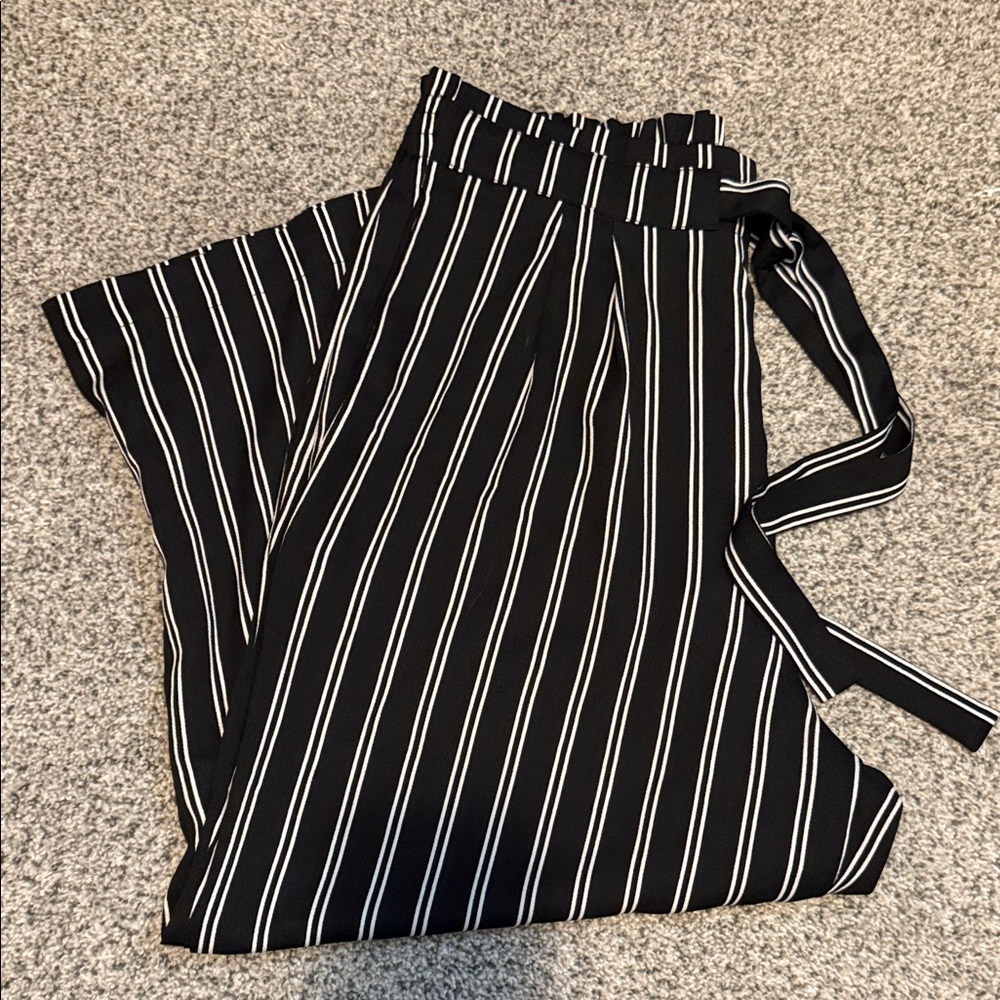 Black and White Striped Trouser Pants